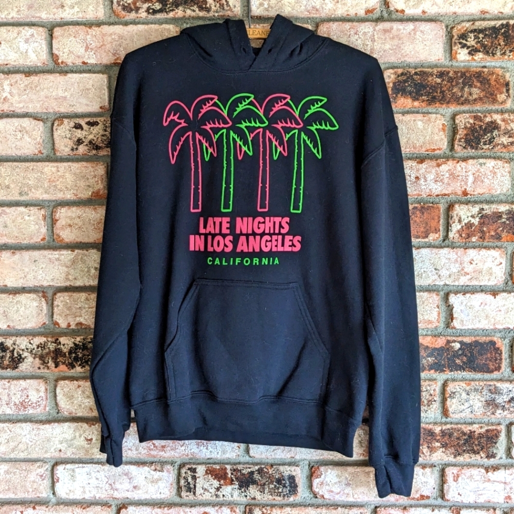 🌴 Popular Poison Los Angeles Black Neon Palm Tree Hoodie M
